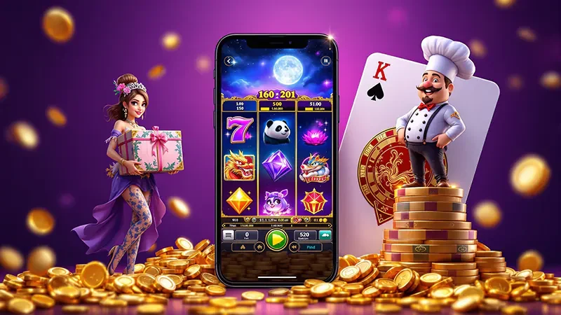 วงล้อเกมสล็อตแบบ 5x3 พร้อมสัญลักษณ์ไวลด์และสแกตเตอร์