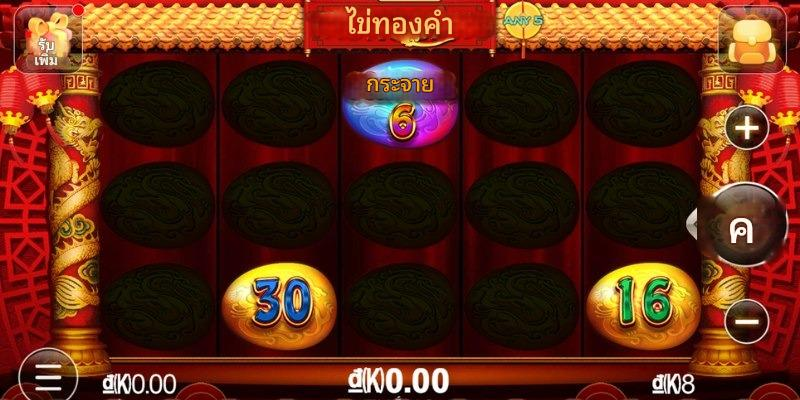 หน้าจอเกมสล็อตบนอุปกรณ์พกพาที่แสดงวงล้อและปุ่มควบคุมอย่างชัดเจน